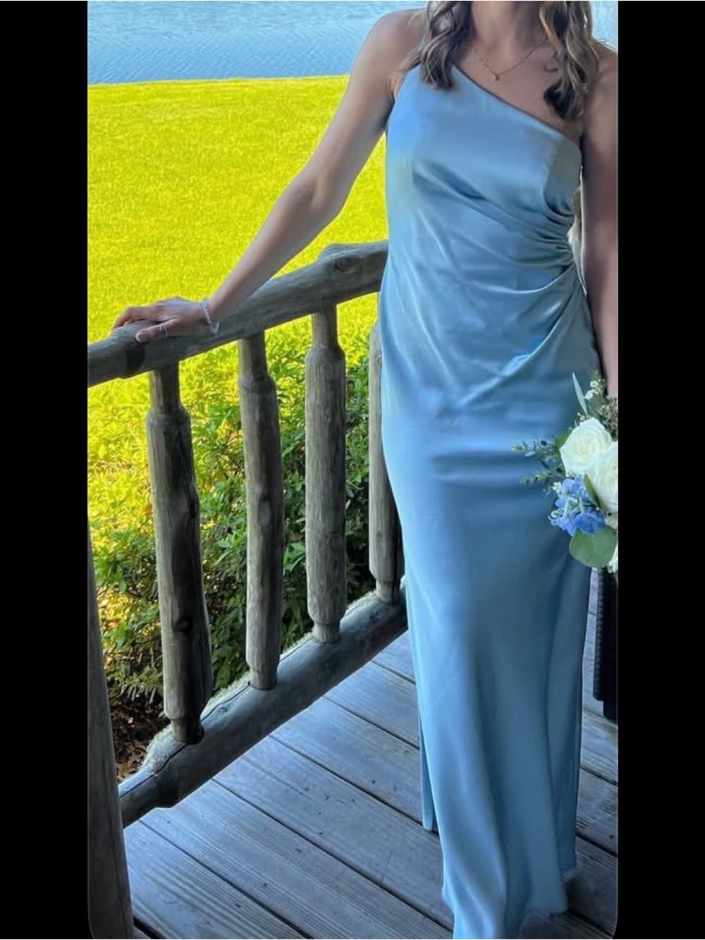Revelry satin “light blue” dress